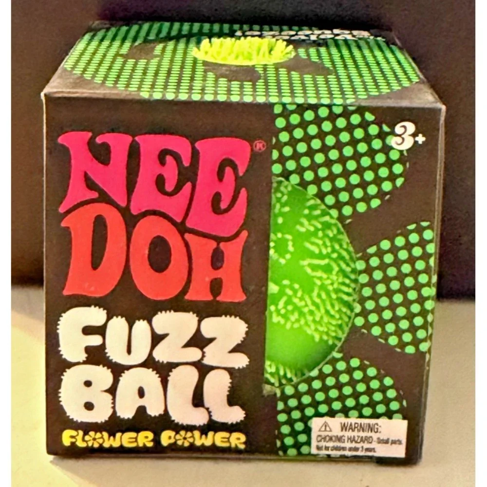 Schylling Authentic Needoh FUZZ BALL Flower Power Squish GREEN🔥